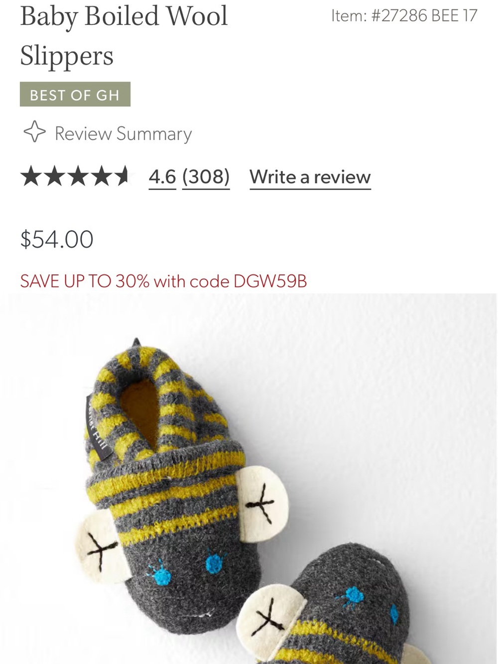 NWT Bumblebee Wool Slipper Shoes - Gray & Yellow